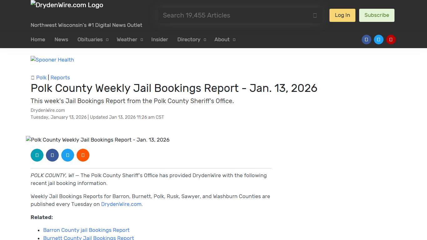 Polk County Weekly Jail Bookings Report - Jan. 13, 2026 Recent News DrydenWire.com